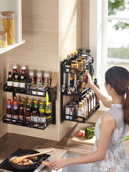 

stainless steel kitchen shelf wall hung on the from punching oil salt sauce vinegar seasoning products receive a storage bottles & jars