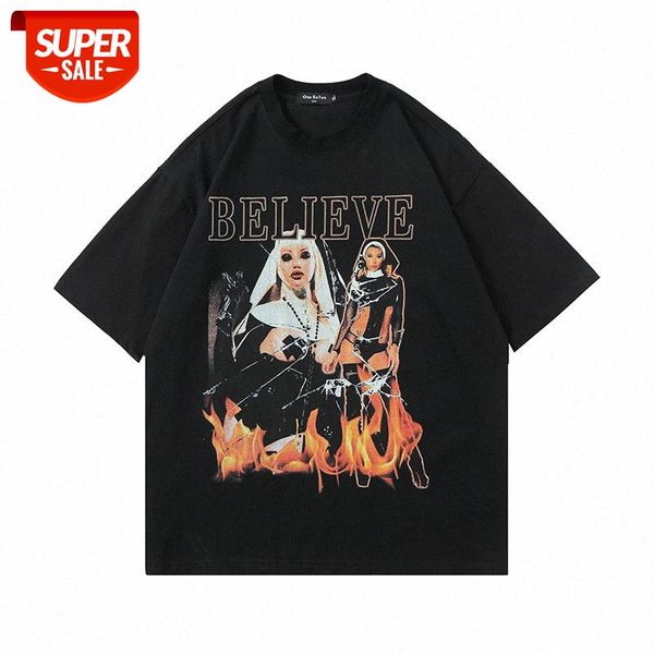 

wind character print short-sleeved t-shirt men's street flow loose round neck five-point sleeve #tz9j, White;black