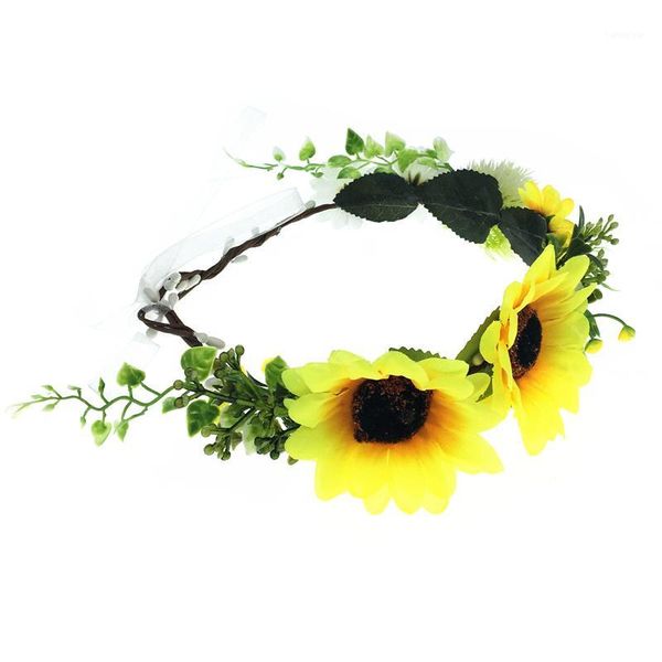 

wholesale girl's headwear women hair accessories sun flower wreath crown headband hat decoration adjustable floral garlands1