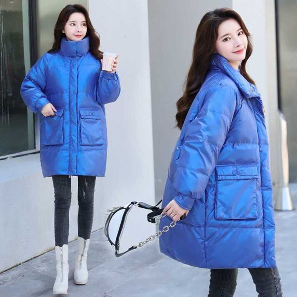 

bright face wash white duck down jacket women's middle and long style version thickened loose bread proof, Black