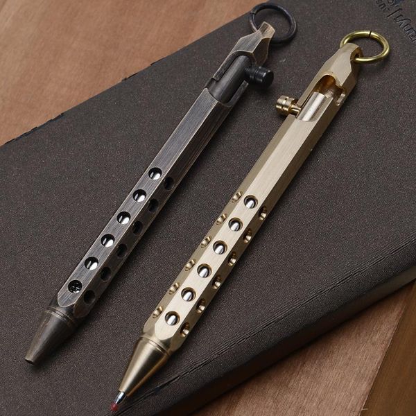 

gel pens solid brass ink pen retro hexagonal bolt action writing tool school office stationery supplies