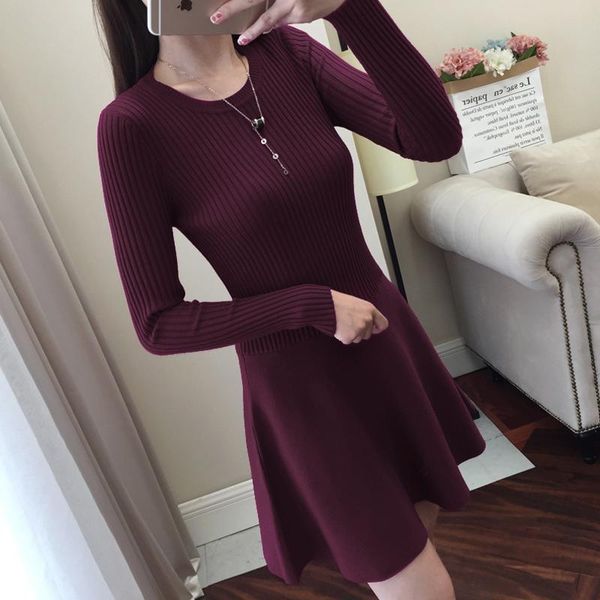 

casual dresses korean a-line knitted dress women long sleeve sweater elegant party female autumn 2021 office lady slim one-piece, Black;gray