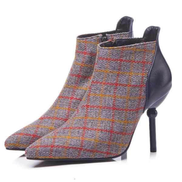 

boots olomm fashionable female ankle winter boots ladies high heels pointed finger of blue foot brown office shoes size eua 3-16 3vg8, Black