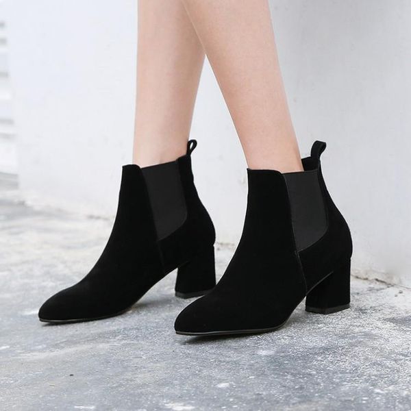 

boots oversized 12 pointed suede solid-color thick-heeled, Black
