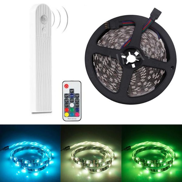 

strips wardrobe bed side tape smart led kitchen cabinet light pir montion sensor lamp waterproof wireless 4* battery stairs