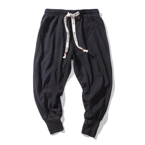 

men's cotton harem pants solid elastic waist thick warm joggers long trousers fashion brand streetwear drop p0126, Black
