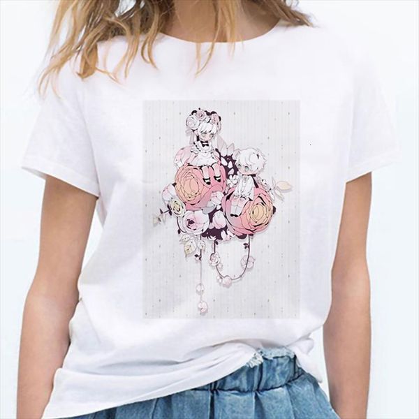 

summer and women beautiful mens t shirt flowers printed aesthetics harajuku thin section tee female short sleeve, White;black