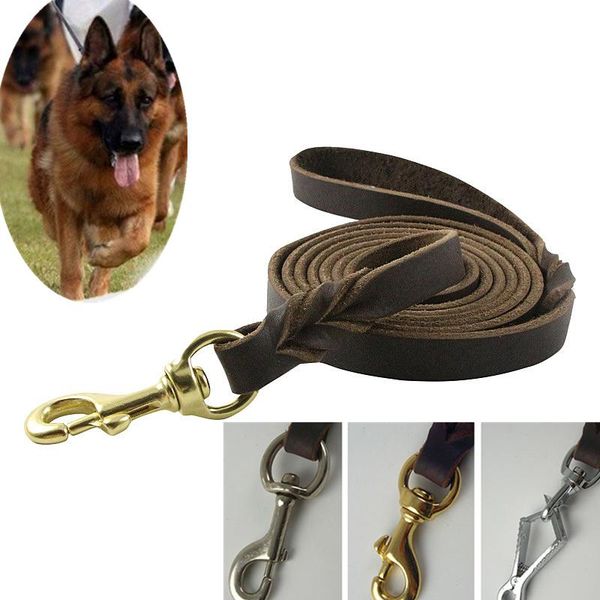 

dog collars & leashes brown multifunction genuine leather pet leash luxury strong hands lead for small large animals 300x1.8cm