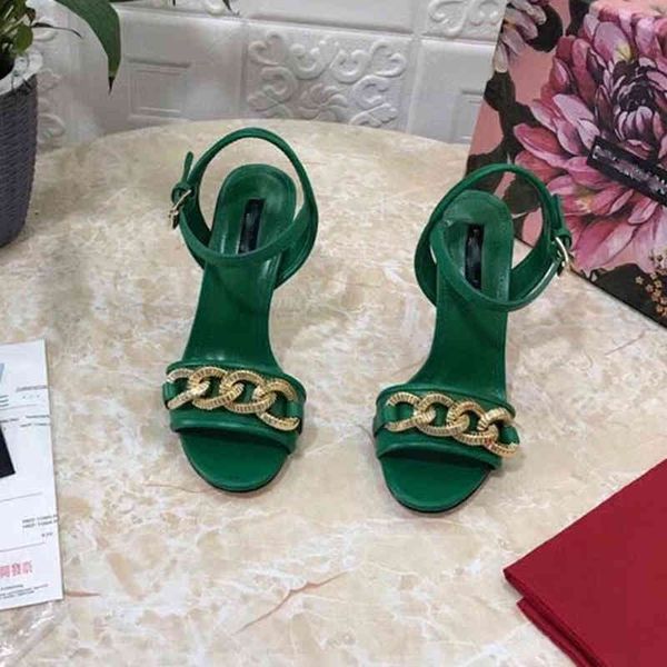 

2021summer new luxury brand elegant women's high-heeled sandals genuine leather fashion chain decoration peep toe stiletto shoes, Black