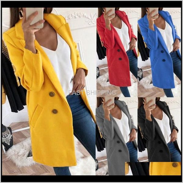 

outerwear womens clothing apparel women woolen coat winter slim sleeve blends jackets turndown collar autumn office lady long wool coa, Black