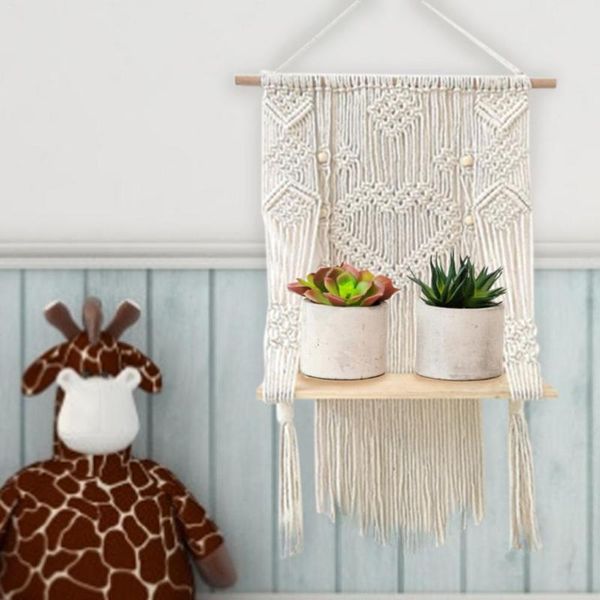 

tapestries handmade woven tapestry shelf bohemian style hanging wall room decoration diy storage rack tassel macrame