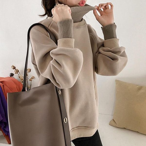 

women's hoodies & sweatshirts thick hoodie 2021 style high round winter no hat loose model pullover standard length long sleeve fashion, Black