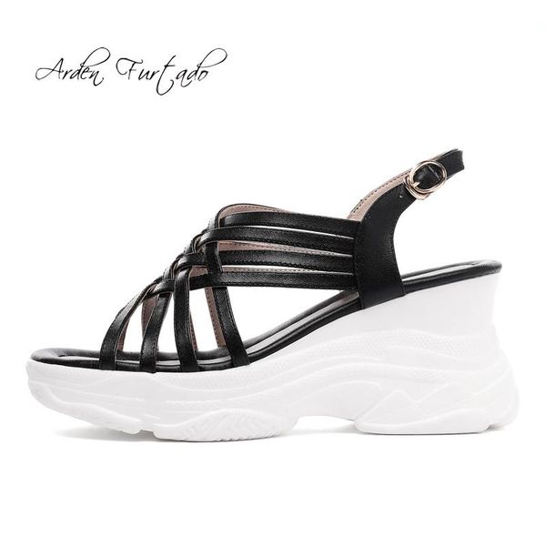 

arden furtado summer fashion women's shoes pure color casual wedges white sandals genuine leather big size 42 43, Black