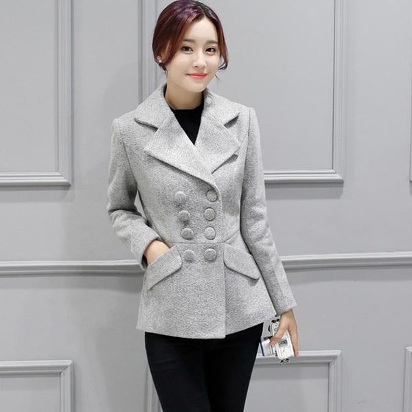 

women's wool & blends woolen jacket short female slim autumn and winter double-breasted coat women, Black
