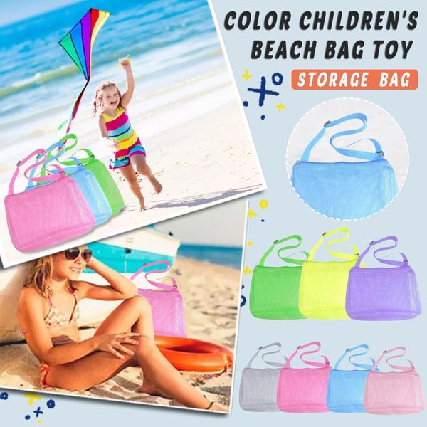

portable mesh bag kids beach toys clothes towel package, big string shell sand digging tool kit, baby toy storage package bags