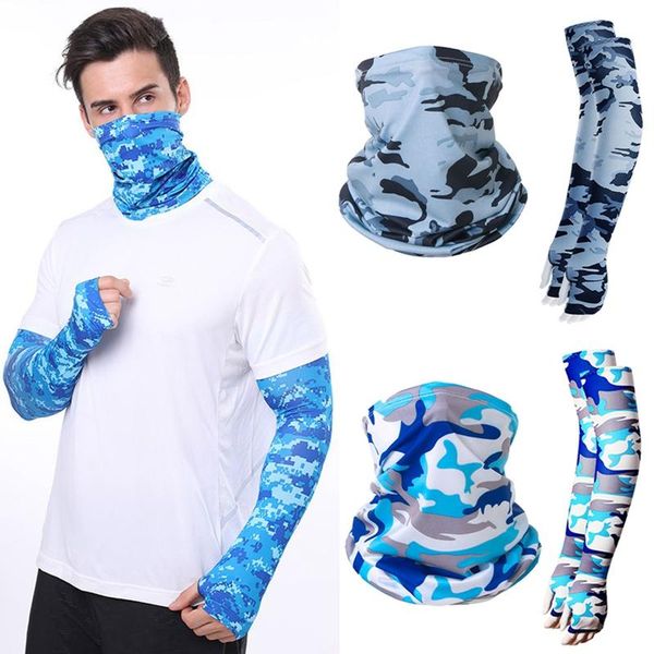

cycling gloves camouflage sports sunscreen bib sleeves combo set riding turban ice silk summer quick-drying breathable fishing dropship, Black