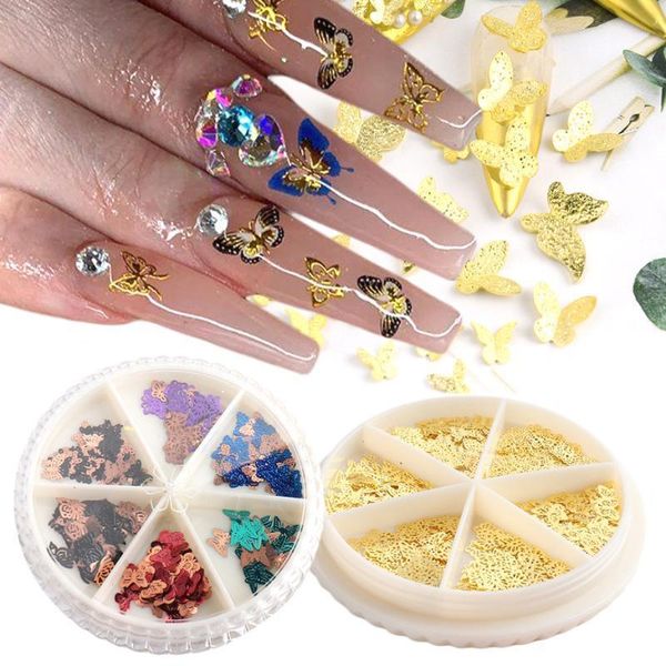 

mixed size butterfly nail art decorations gold alloy slices 3d paillette nails accessories manicure jewelry sequins nf16281, Silver;gold