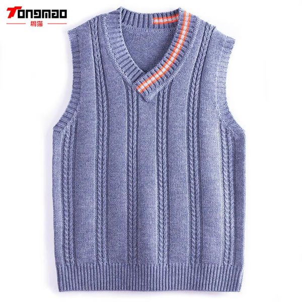 

cardigan autumn winter children boys sweater warm cashmere cotton splice baby pullover knitwear striped v-neck vest kids clothing, Blue