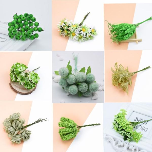 

decorative flowers & wreaths 6/10/12pcs mixed green plant flower cherry stamen berries bundle diy christmas wedding cake gift box decor
