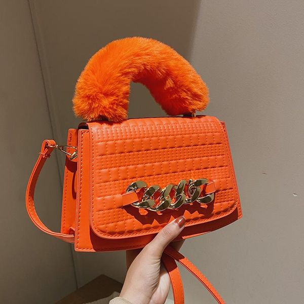 

evening bags women's thick chain handbag tote bag with fur handle armpit winter soft pu leather luxury designer brand shoulder