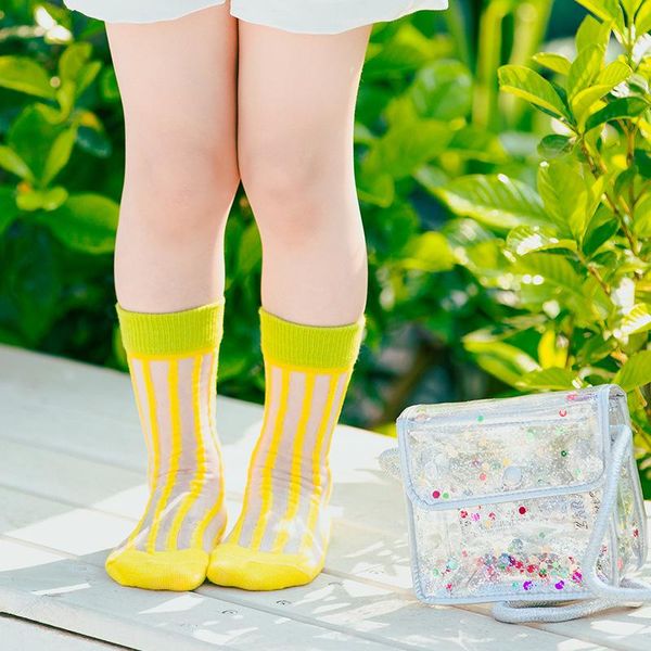 

socks 3 pairs fashion girls crystal striped colorful for summer kids thin transparent baby girl breathable 1-8y, Pink;yellow