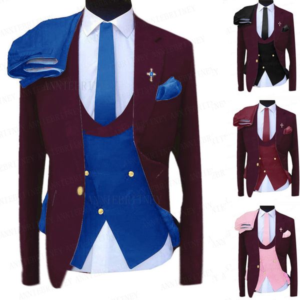 

men's suits & blazers burgundy mens 3 pieces slim fit business blazer tailored groom wedding suit tuxedo jacket double breasted ve, White;black