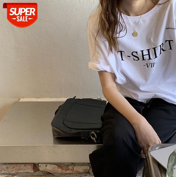 

huang zheng letter printed shoulder pad t-shirt female korean version loose inner round neck short-sleeved shirt t28532 #9x5o, Black;gray