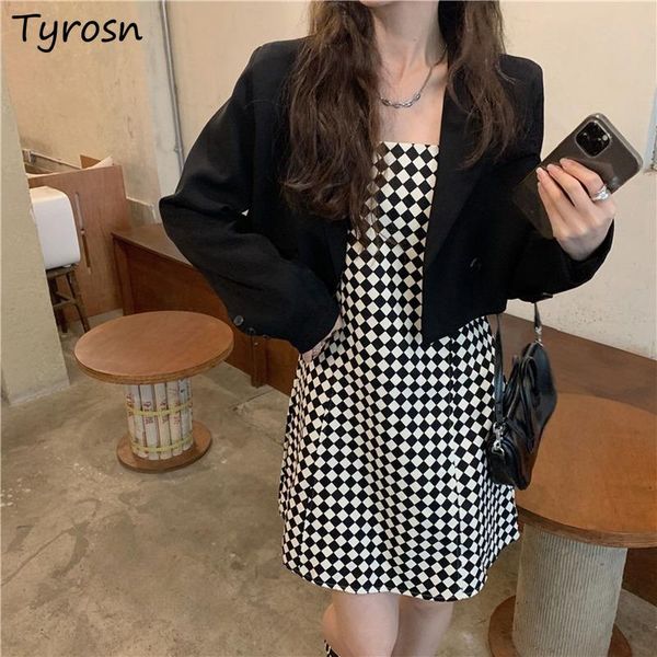 

women's suits & blazers cropped women elegant korean style all-match sweet lovely black double breasted retro designed tender mujer cas, White;black