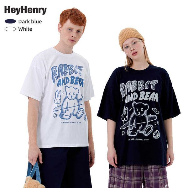 

henry summer 2021 new street hip hop short sleeve t-shirt, White;black