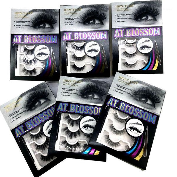 

pairs eyelashes no glu self-priming bushy cross fluffy natural long magnetic false makeup eyeliner lashes set1