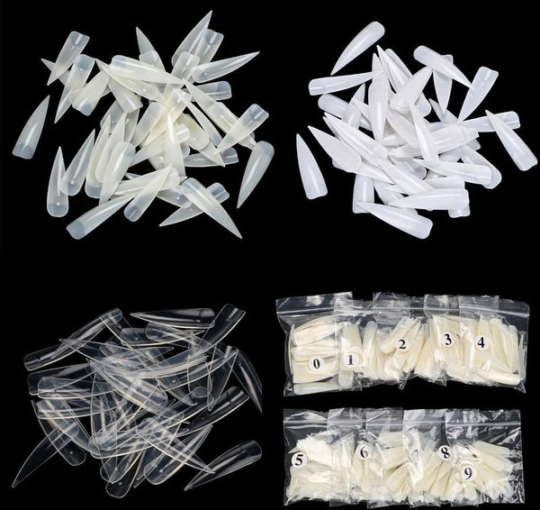 2021 All'ingrosso Nuovo 500Pcs Long Sharp False Nail Art Tips Acrilico Salon Natural White Clear Scegli gratis