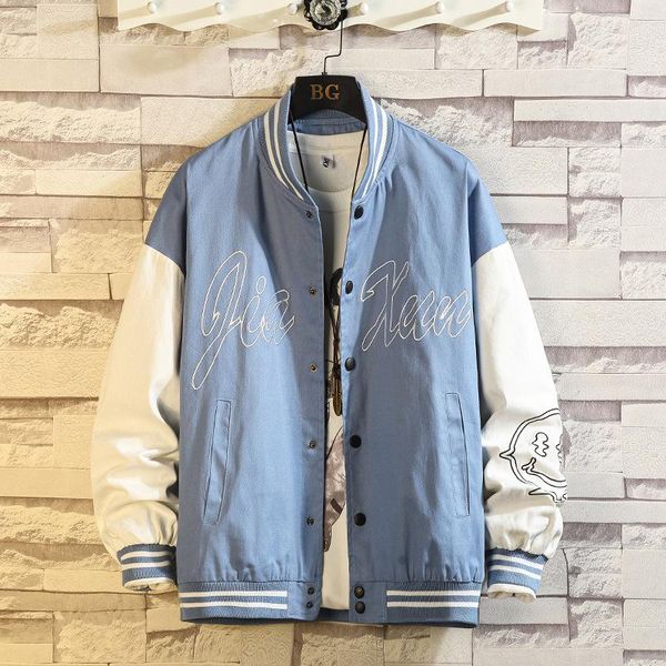

men's jackets 2021 autumn & winter loose plus size m-5xl contrast printing men jacket casual simple blue baseball uniform, Black;brown