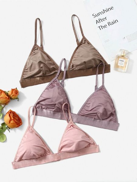 

3pack plus solid triangle bra p6uj#, Black;white