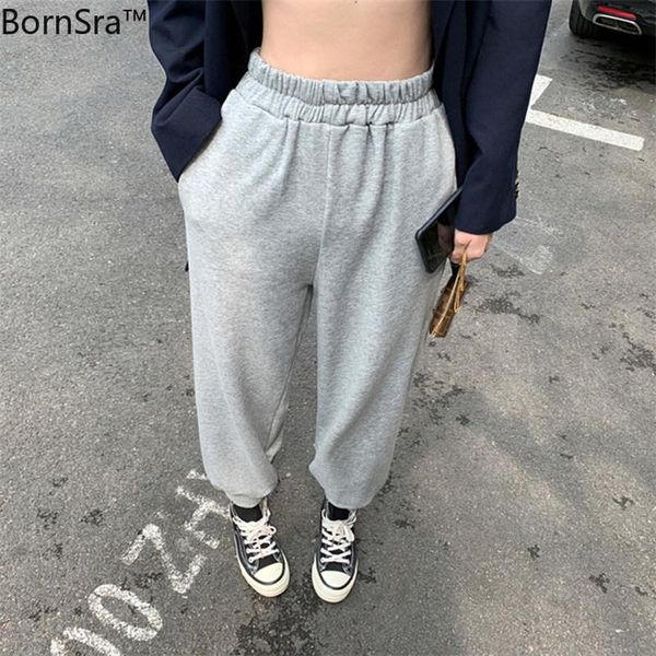 

women's pants & capris bornsra 2021 summer women high elastic waist casual pockets sweat sports joggers harem thin loose wild trousers, Black;white