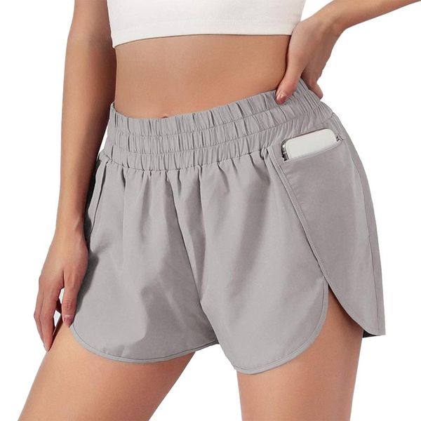 

women's shorts women high waist yo-ga quick dry elastic gym running pocket casual fitness training workout short sportswear, White;black