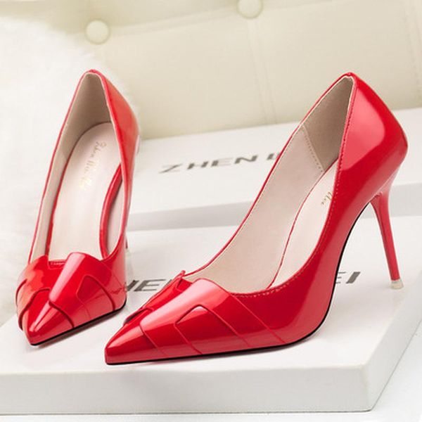 

dress shoes 2021 show thin women high heels patent leather fashion pumps side cut-outs shallow ladies ol office 8 colors, Black