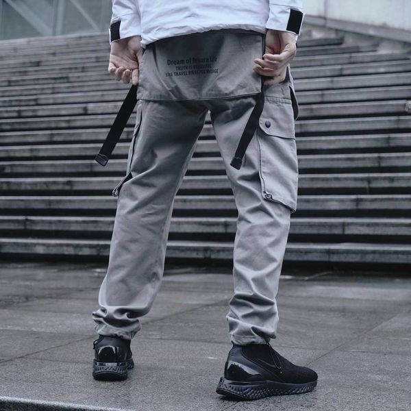 

men's pants pants ribbons men black pocket streetwear harajuku techwear hip hop trousers joggers sweatpants fx0r