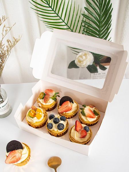 

10pcs net red cupcake packaging box 2/4/6/12 sawdust pudding muffin cup pastry tart white clear window dessert gift wrap