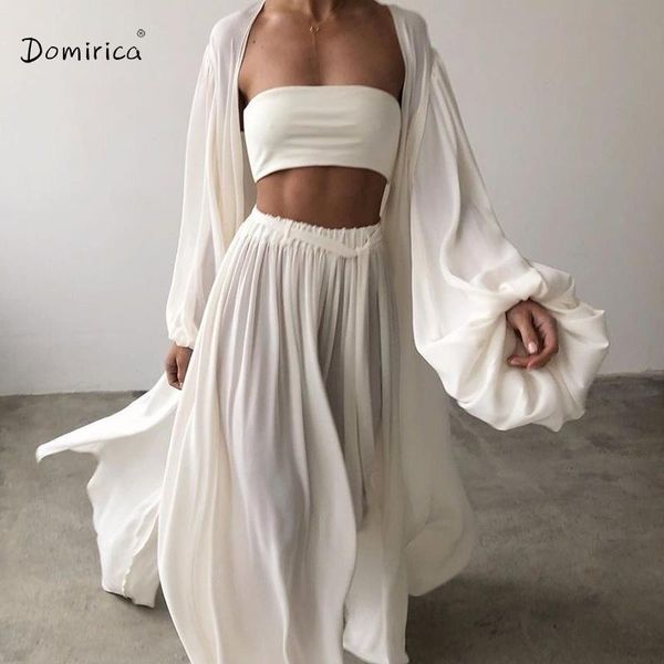 

women's two piece pants domirica3 set pant suit tube long sleeve loose casual cloth high waist trousers, White