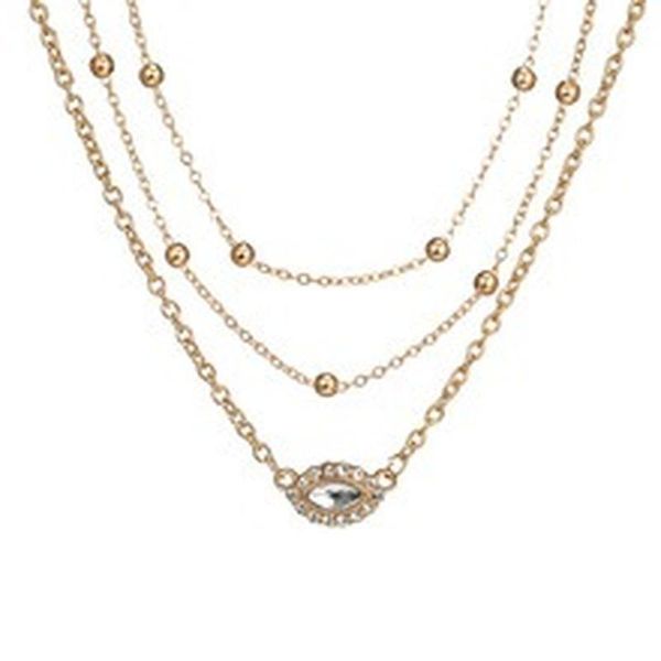 

chains style geometry size circle water droplet ox horn moon hollow out long three layer necklace choker custom, Silver