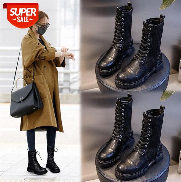 

leather martin boots casual retro mid-tube short women's socks thick bottom british style shoes #og3j