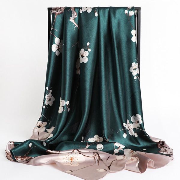

scarves female dustproof square kerchief summer luxury silk korean oil painting handkerchief fashion 90x90cm sunscreen shawls, Blue;gray