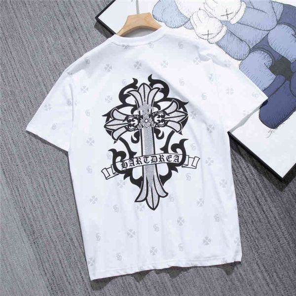 

fashion brand short sleeve t-shirt men's and women's summer new ch diamond cross sanskrit printing fashion, White;black