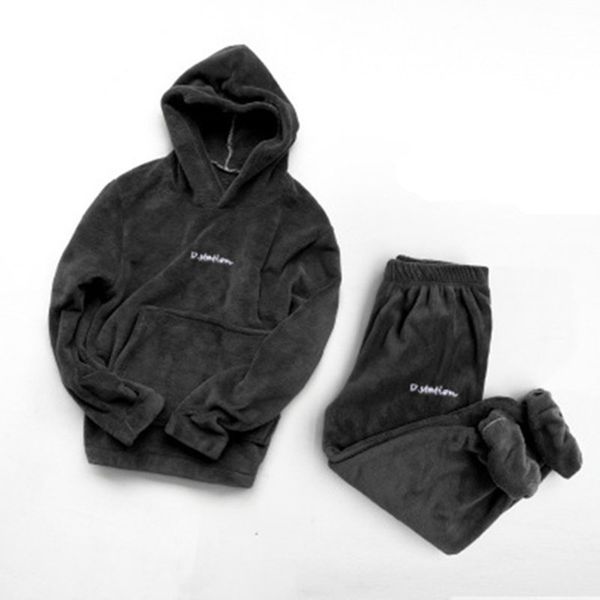 

women's sleepwear hoodie winter pajamas set flannel thick pjama women warm fashion plush homewear clothes empw, Black;red