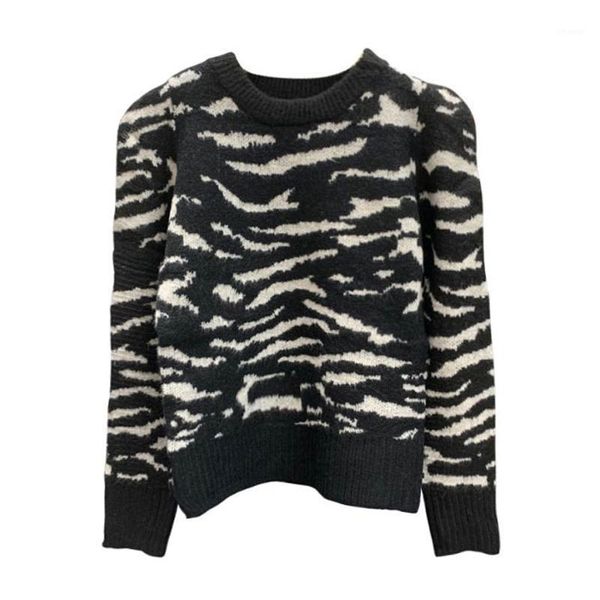 

women's sweaters vsue women loose crew neck pullover zebra sweater cropped chic white black m0326