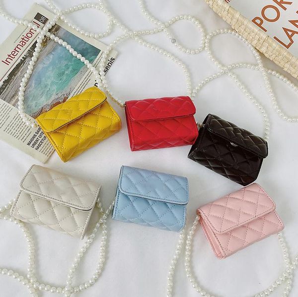 designer bambini perle borsa di lusso per bambini catena di perle borse a tracolla moda neonate rombo borsa a tracolla singola donna mini borsa F182