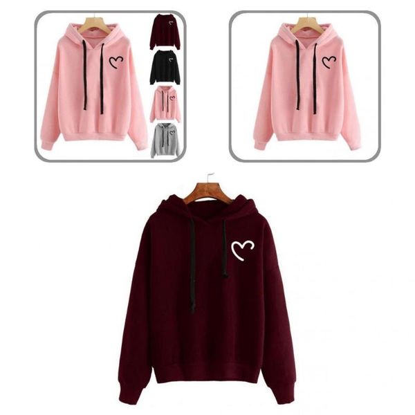 

women's hoodies & sweatshirts super soft stylish heart printed hooded women sweatshirt autumn winter fleece lining for home, Black