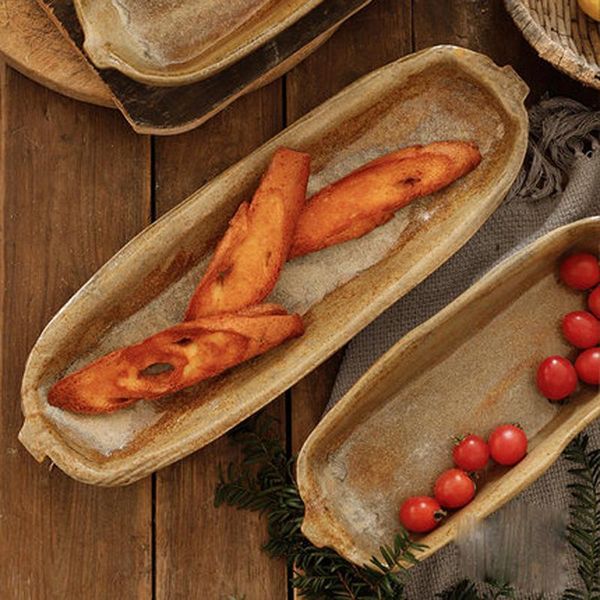 

rustic distressed texture set handmade stoare ceramic japanese style chinese korean tableware long plate fi dishes & plates