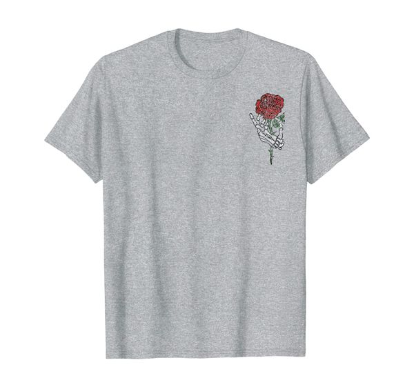 

skeleton hand holding rose shirt, tattoo shirts, vintage, White;black