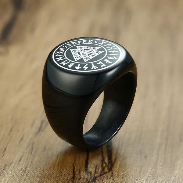 

wedding rings mens black color vegvisir viking stainless steel signet futhark runes vikings triangle odin nordic biker ring jewelry, Slivery;golden